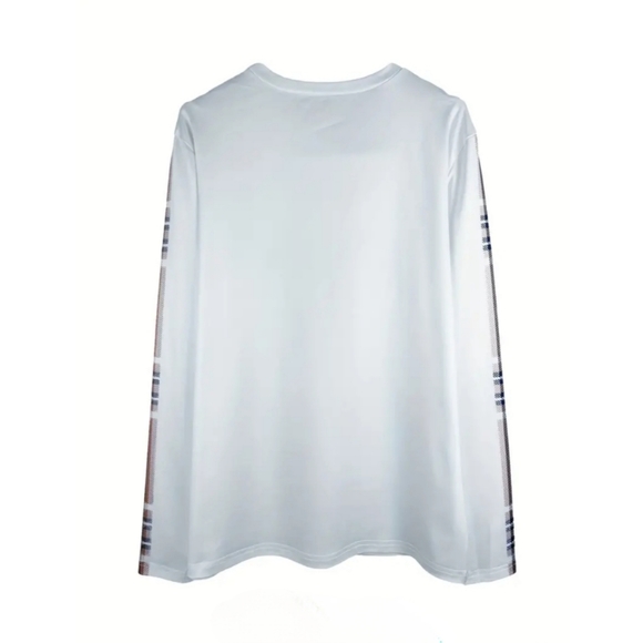 NWT Faith Long Sleeve Scoop Neck Top in White/Plaid - Picture 4 of 5